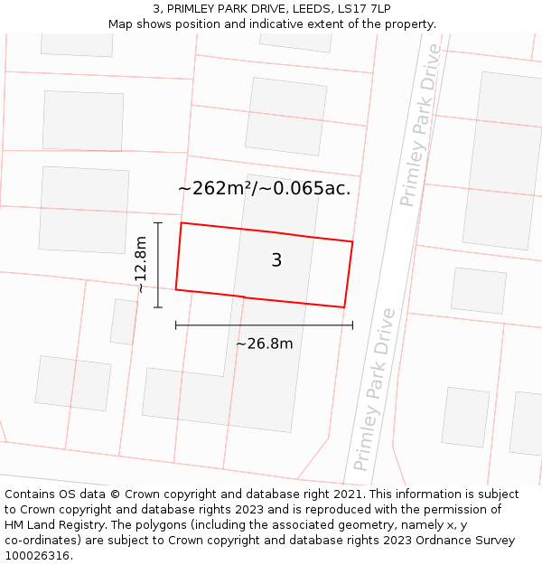3, PRIMLEY PARK DRIVE, LEEDS, LS17 7LP: Plot and title map