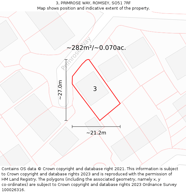 3, PRIMROSE WAY, ROMSEY, SO51 7RF: Plot and title map