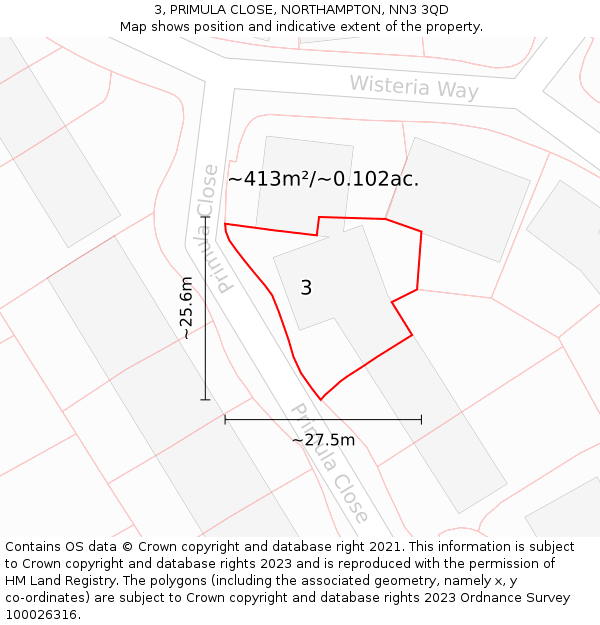 3, PRIMULA CLOSE, NORTHAMPTON, NN3 3QD: Plot and title map