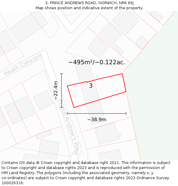 3, PRINCE ANDREWS ROAD, NORWICH, NR6 6XJ: Plot and title map