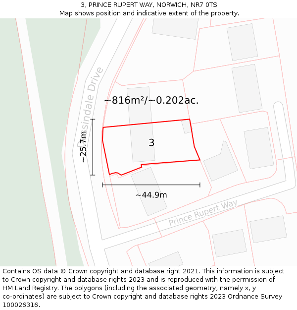 3, PRINCE RUPERT WAY, NORWICH, NR7 0TS: Plot and title map