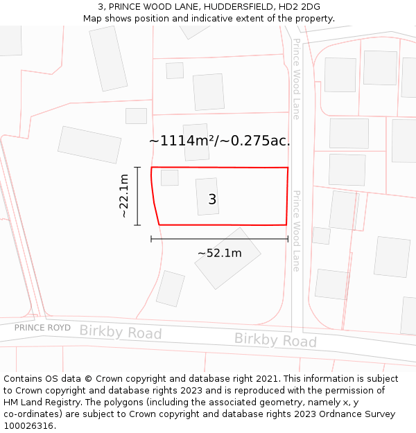 3, PRINCE WOOD LANE, HUDDERSFIELD, HD2 2DG: Plot and title map