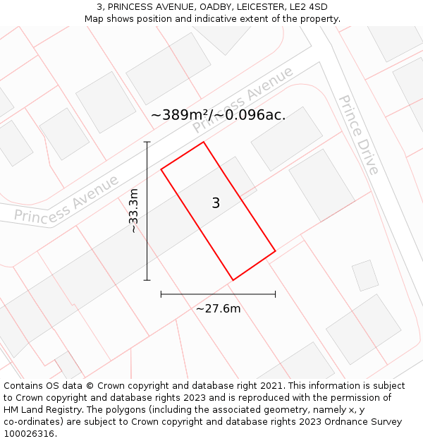 3, PRINCESS AVENUE, OADBY, LEICESTER, LE2 4SD: Plot and title map