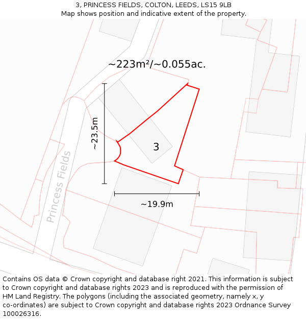 3, PRINCESS FIELDS, COLTON, LEEDS, LS15 9LB: Plot and title map