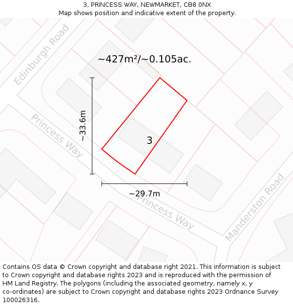 3, PRINCESS WAY, NEWMARKET, CB8 0NX: Plot and title map