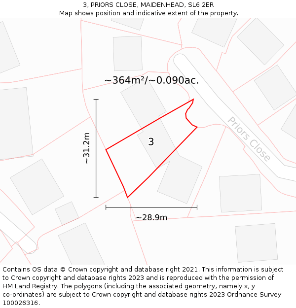 3, PRIORS CLOSE, MAIDENHEAD, SL6 2ER: Plot and title map