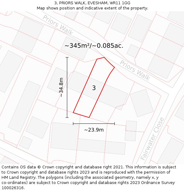 3, PRIORS WALK, EVESHAM, WR11 1GG: Plot and title map