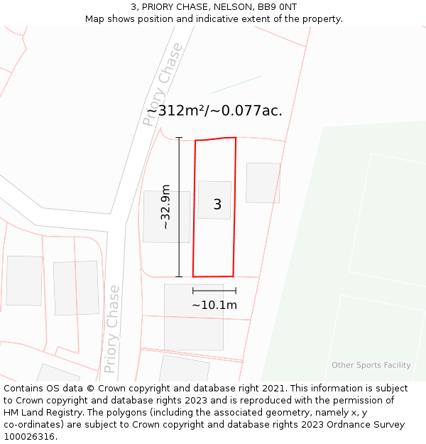 3, PRIORY CHASE, NELSON, BB9 0NT: Plot and title map