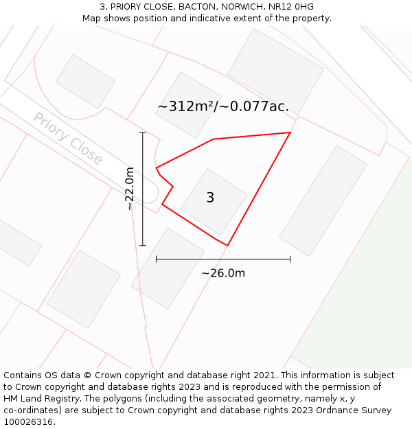 3, PRIORY CLOSE, BACTON, NORWICH, NR12 0HG: Plot and title map