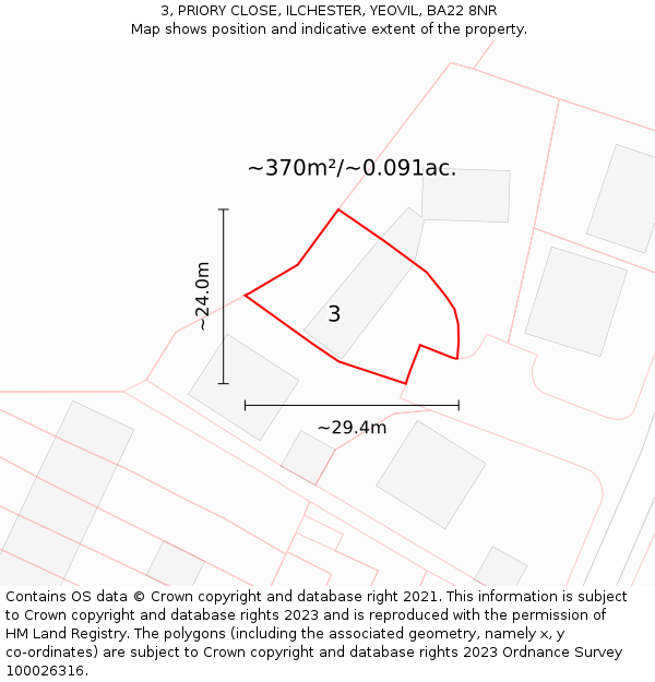 3, PRIORY CLOSE, ILCHESTER, YEOVIL, BA22 8NR: Plot and title map