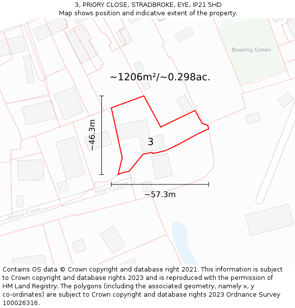 3, PRIORY CLOSE, STRADBROKE, EYE, IP21 5HD: Plot and title map