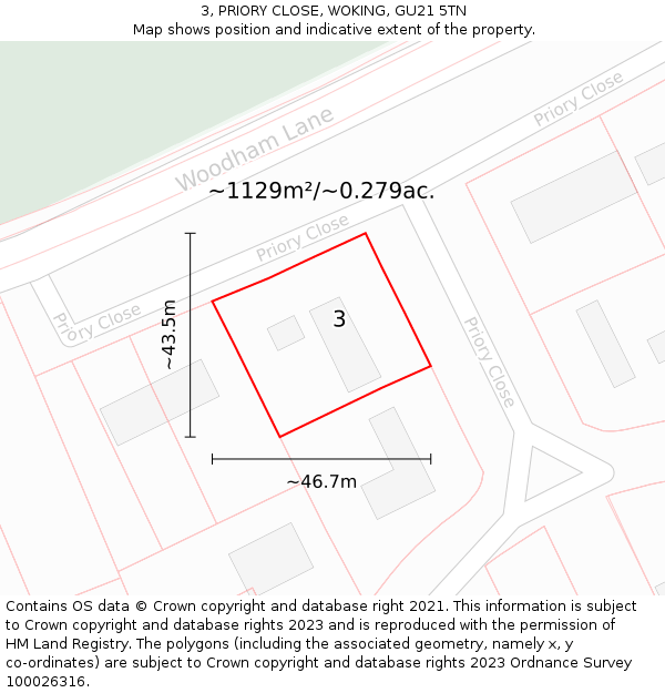 3, PRIORY CLOSE, WOKING, GU21 5TN: Plot and title map
