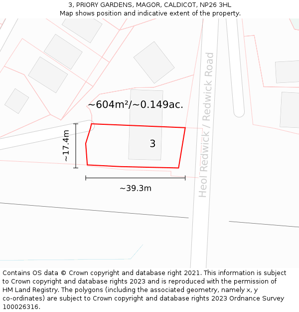 3, PRIORY GARDENS, MAGOR, CALDICOT, NP26 3HL: Plot and title map
