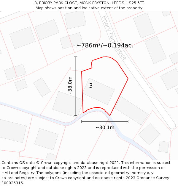 3, PRIORY PARK CLOSE, MONK FRYSTON, LEEDS, LS25 5ET: Plot and title map