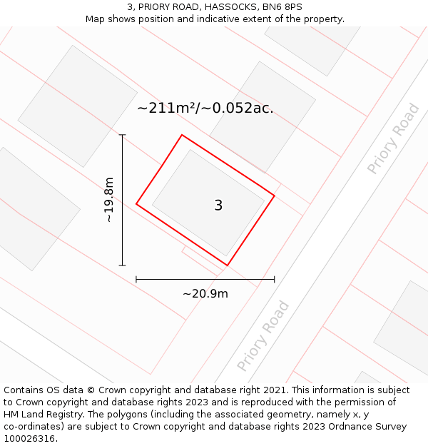 3, PRIORY ROAD, HASSOCKS, BN6 8PS: Plot and title map