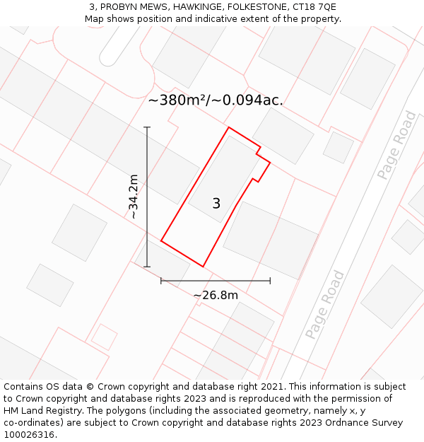 3, PROBYN MEWS, HAWKINGE, FOLKESTONE, CT18 7QE: Plot and title map