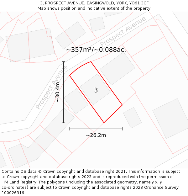 3, PROSPECT AVENUE, EASINGWOLD, YORK, YO61 3GF: Plot and title map