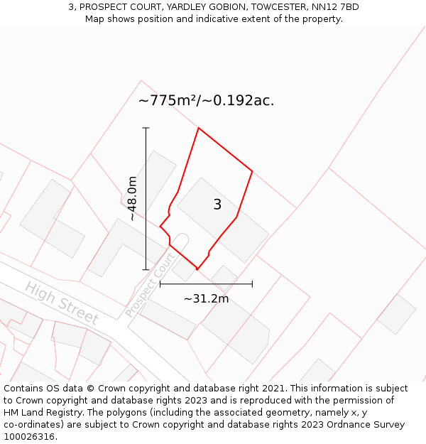 3, PROSPECT COURT, YARDLEY GOBION, TOWCESTER, NN12 7BD: Plot and title map