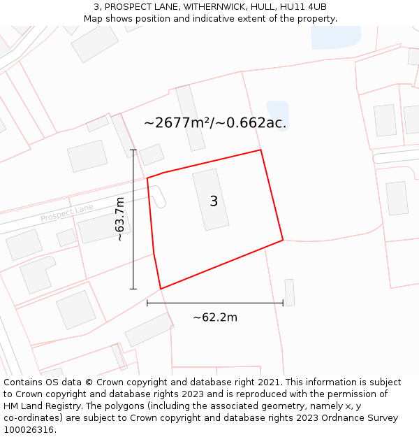 3, PROSPECT LANE, WITHERNWICK, HULL, HU11 4UB: Plot and title map
