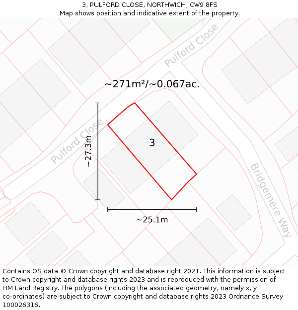 3, PULFORD CLOSE, NORTHWICH, CW9 8FS: Plot and title map