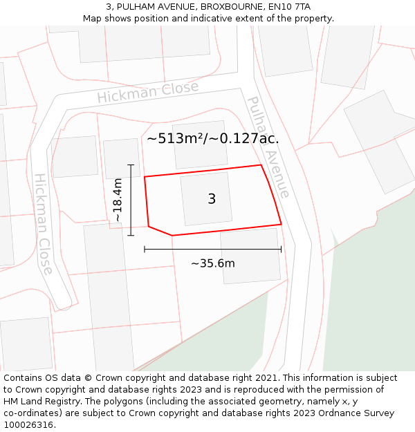 3, PULHAM AVENUE, BROXBOURNE, EN10 7TA: Plot and title map