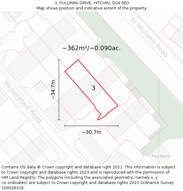 3, PULLMAN DRIVE, HITCHIN, SG4 0ED: Plot and title map