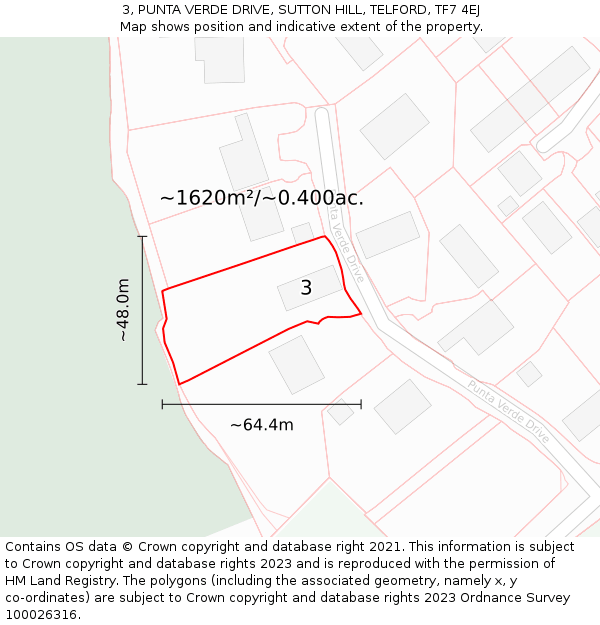 3, PUNTA VERDE DRIVE, SUTTON HILL, TELFORD, TF7 4EJ: Plot and title map