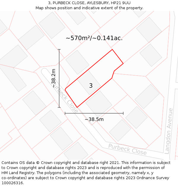 3, PURBECK CLOSE, AYLESBURY, HP21 9UU: Plot and title map