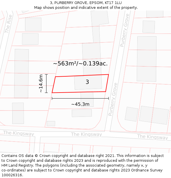 3, PURBERRY GROVE, EPSOM, KT17 1LU: Plot and title map