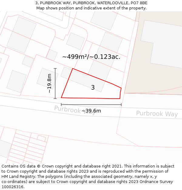 3, PURBROOK WAY, PURBROOK, WATERLOOVILLE, PO7 8BE: Plot and title map
