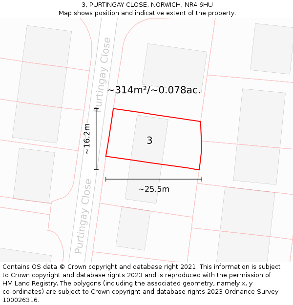 3, PURTINGAY CLOSE, NORWICH, NR4 6HU: Plot and title map