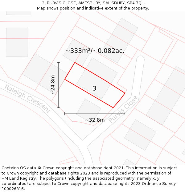 3, PURVIS CLOSE, AMESBURY, SALISBURY, SP4 7QL: Plot and title map