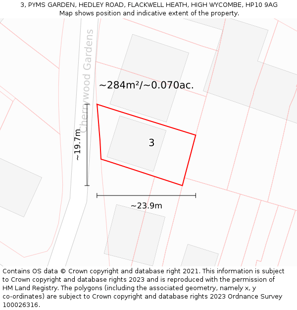 3, PYMS GARDEN, HEDLEY ROAD, FLACKWELL HEATH, HIGH WYCOMBE, HP10 9AG: Plot and title map