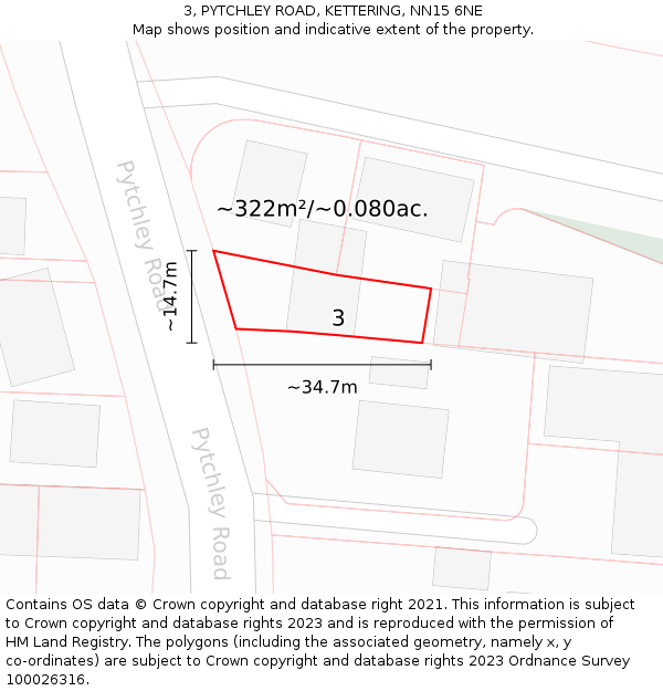 3, PYTCHLEY ROAD, KETTERING, NN15 6NE: Plot and title map