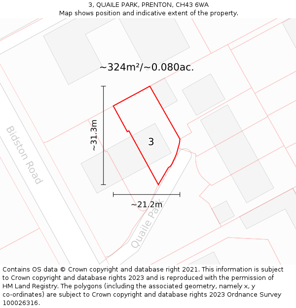3, QUAILE PARK, PRENTON, CH43 6WA: Plot and title map