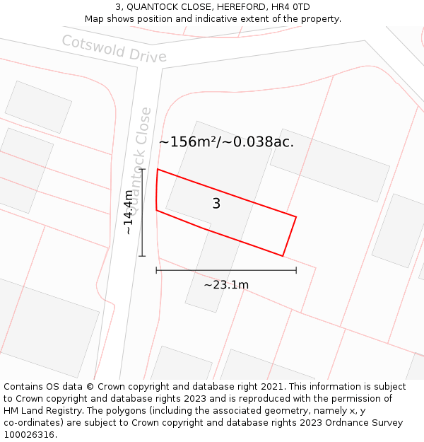 3, QUANTOCK CLOSE, HEREFORD, HR4 0TD: Plot and title map