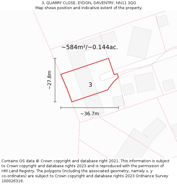 3, QUARRY CLOSE, EYDON, DAVENTRY, NN11 3QG: Plot and title map