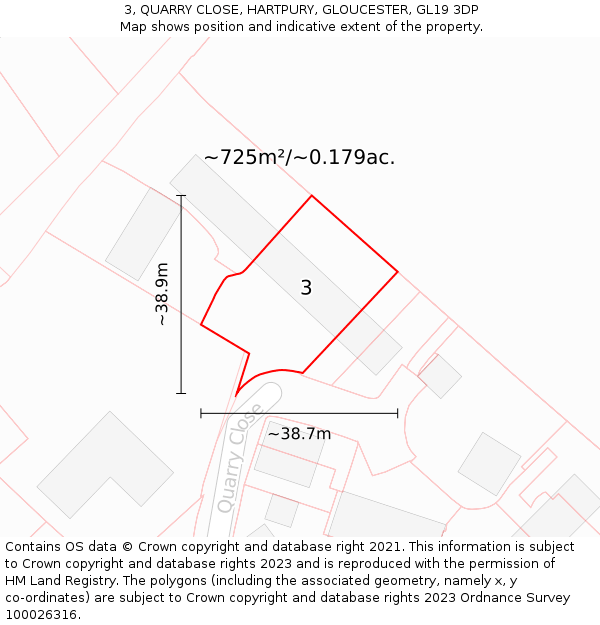 3, QUARRY CLOSE, HARTPURY, GLOUCESTER, GL19 3DP: Plot and title map