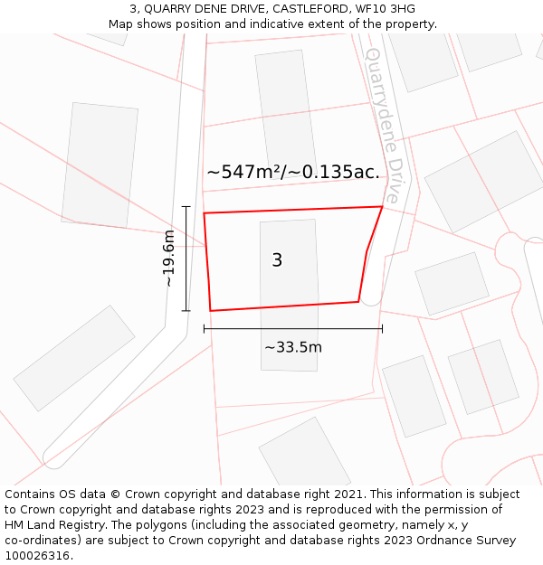 3, QUARRY DENE DRIVE, CASTLEFORD, WF10 3HG: Plot and title map