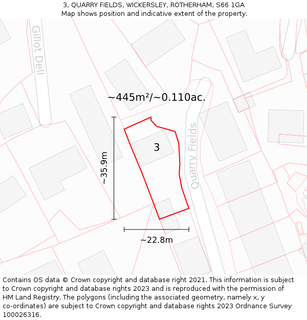 3, QUARRY FIELDS, WICKERSLEY, ROTHERHAM, S66 1GA: Plot and title map