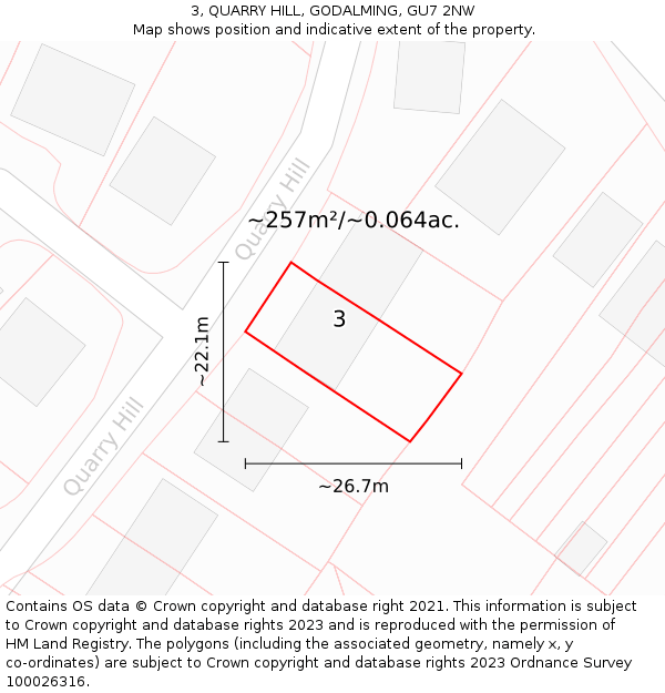 3, QUARRY HILL, GODALMING, GU7 2NW: Plot and title map