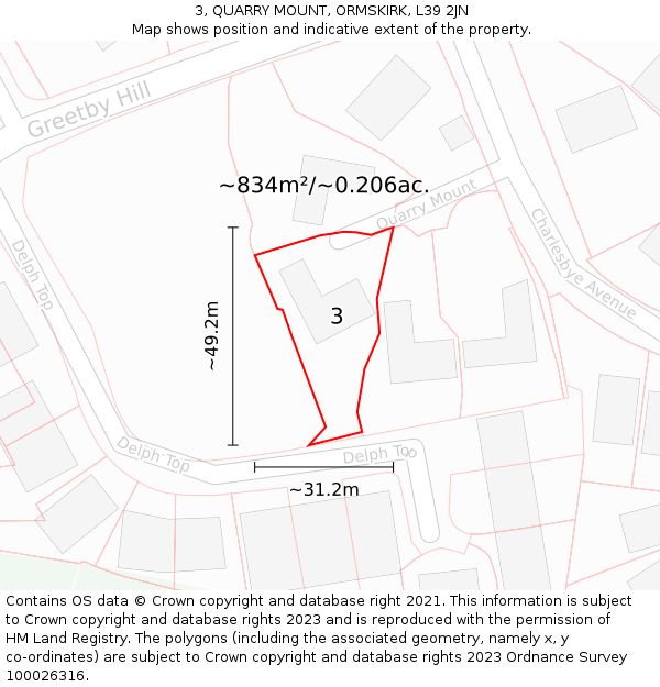 3, QUARRY MOUNT, ORMSKIRK, L39 2JN: Plot and title map