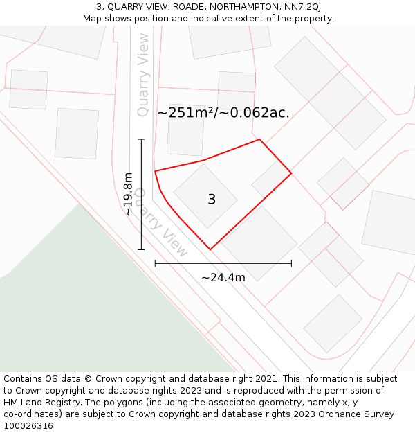 3, QUARRY VIEW, ROADE, NORTHAMPTON, NN7 2QJ: Plot and title map