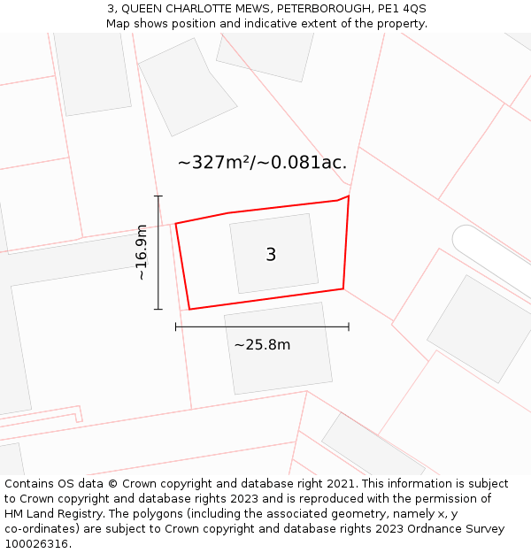 3, QUEEN CHARLOTTE MEWS, PETERBOROUGH, PE1 4QS: Plot and title map