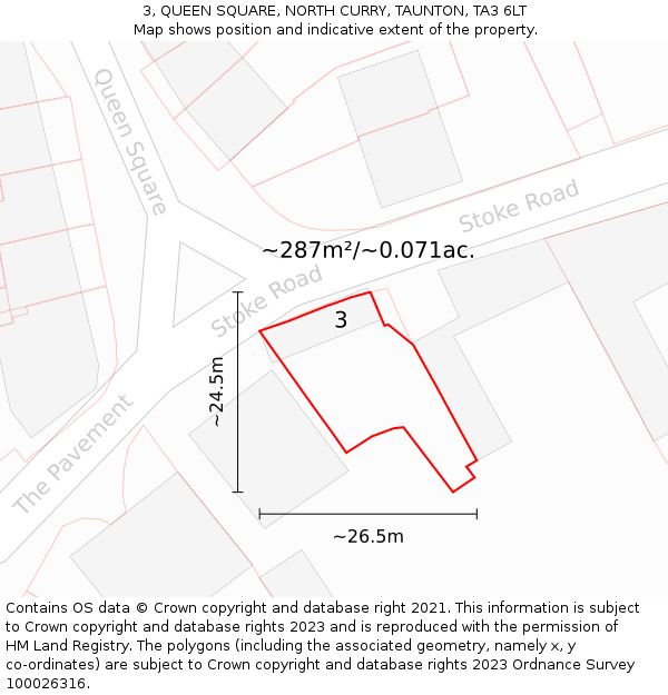 3, QUEEN SQUARE, NORTH CURRY, TAUNTON, TA3 6LT: Plot and title map