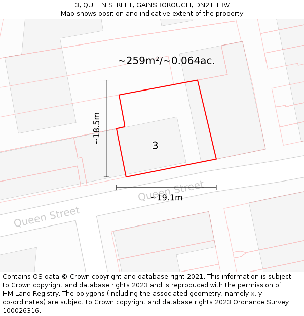 3, QUEEN STREET, GAINSBOROUGH, DN21 1BW: Plot and title map