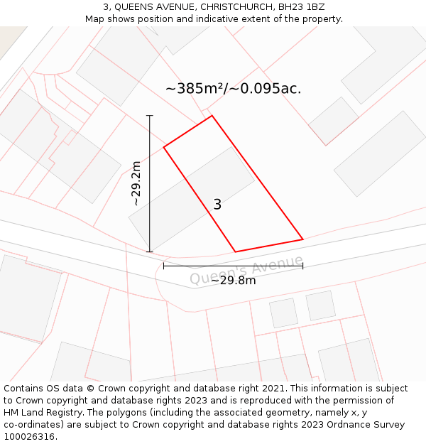 3, QUEENS AVENUE, CHRISTCHURCH, BH23 1BZ: Plot and title map
