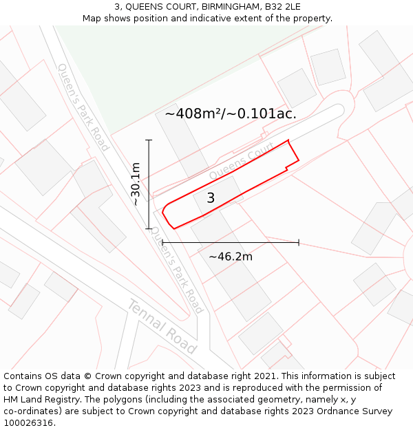 3, QUEENS COURT, BIRMINGHAM, B32 2LE: Plot and title map