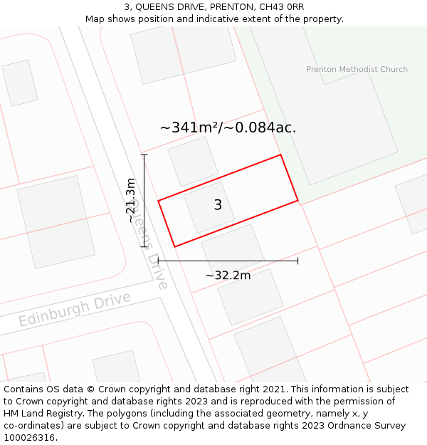 3, QUEENS DRIVE, PRENTON, CH43 0RR: Plot and title map