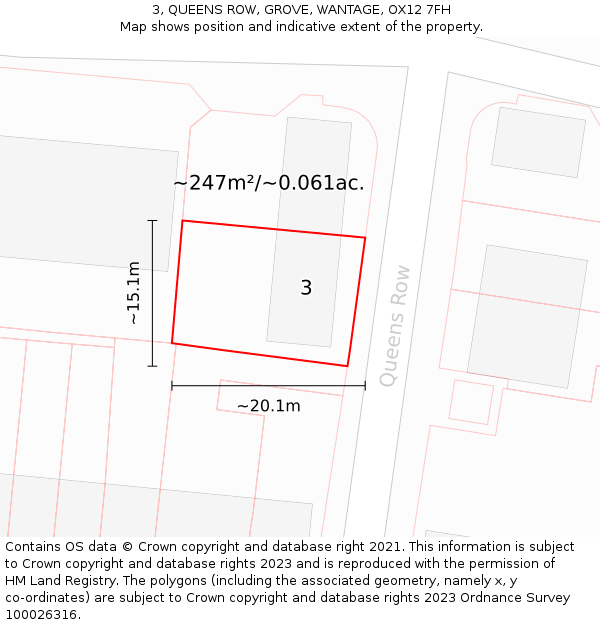 3, QUEENS ROW, GROVE, WANTAGE, OX12 7FH: Plot and title map